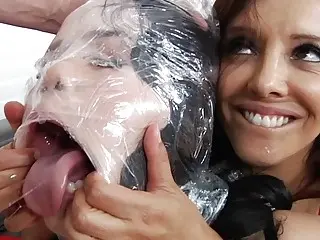 Exquisite bitch gets wrapped in plastic and fucked as punishment